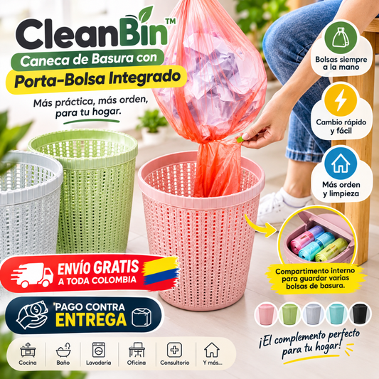 🗑️ CleanBin™ – Caneca de Basura con Porta-Bolsa Integrado