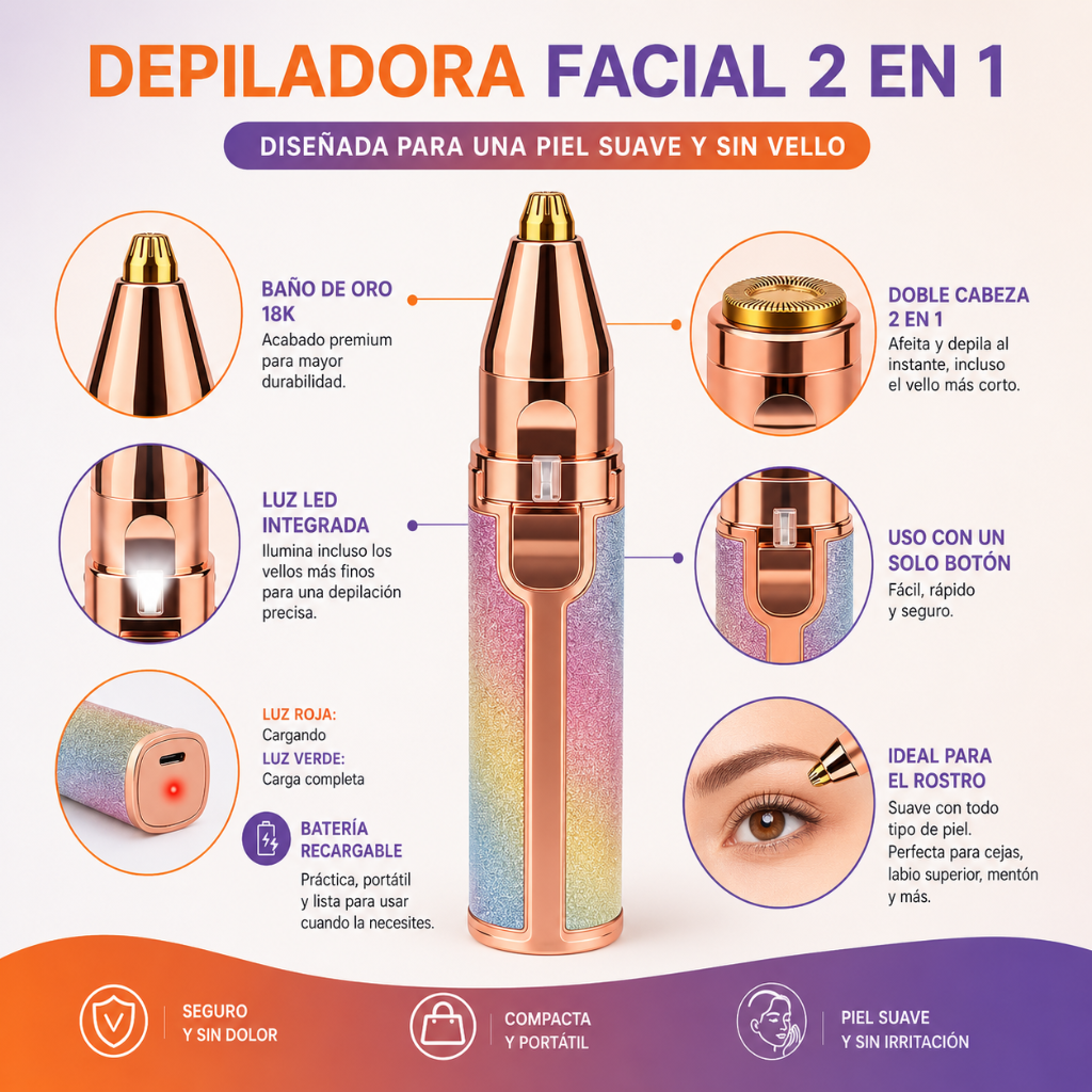 FaceSmooth™ 2 en 1 | Depilador Facial de Precisión