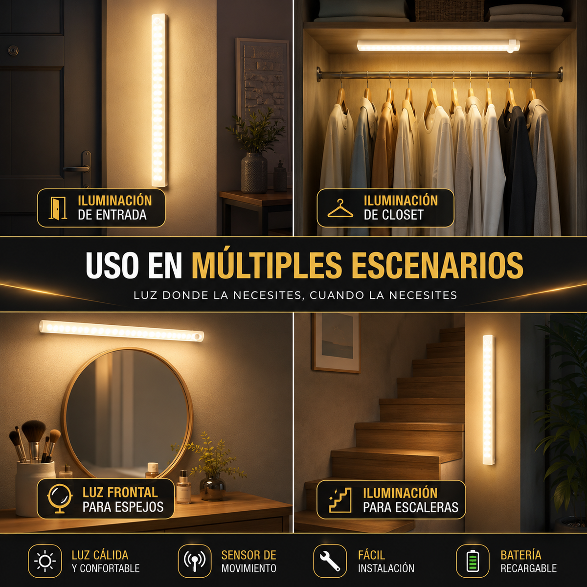 💡✨ Luz LED con Sensor de Movimiento | Ultrafina &amp; Recargable USB