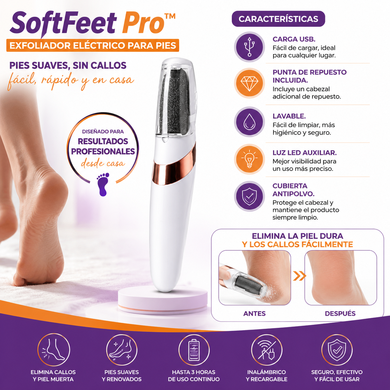 SoftFeet Pro™-Exfoliador Eléctrico para Pies